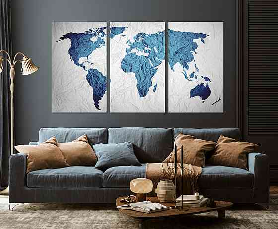 Модульна картина у вітальню/ спальню      Мапа світу      ART-043_3A Київ