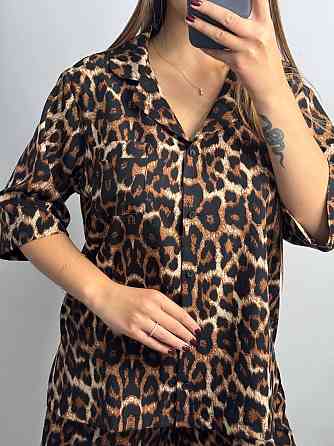 Женский летний костюм из штапель-шёлка в ярком принте Коричневый M-L Харьков