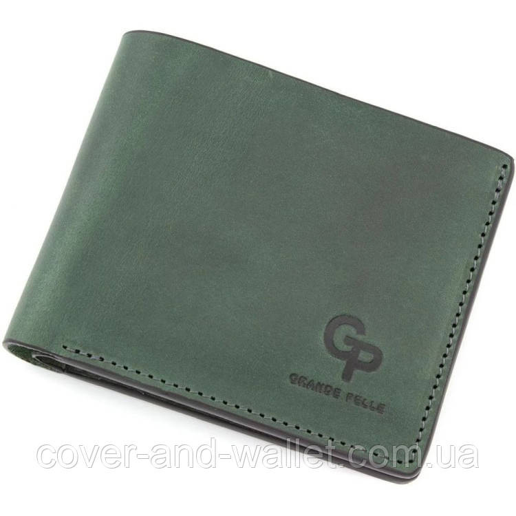 Компактний шкіряний чоловічий гаманець на магнітах зеленого кольору Grande Pelle 505191 Київ - фото 1