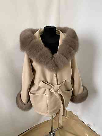 Пончо женское с мехом капюшон и манжеты Бежевый 50/52 Харьков