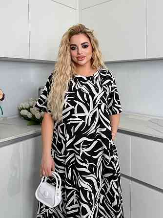 Жіноча стильна сукня максі з трендовим принтом софт Чорний, 54/56 Одеса