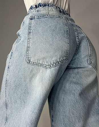 Джинсы женские Its Basic 3805 MEGA BAGGY jeans трендовые швы широкие клеш косые карманы длинные голу Одесса - изображение 4