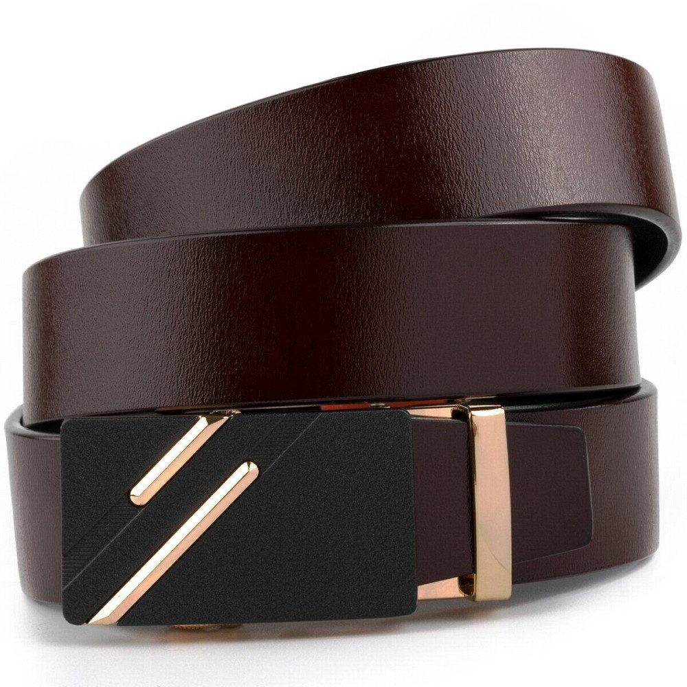 Ремінь чоловічий з золотистою пряжкою і чорною вставкою Vintage 20324 Коричневий Київ - фото 1