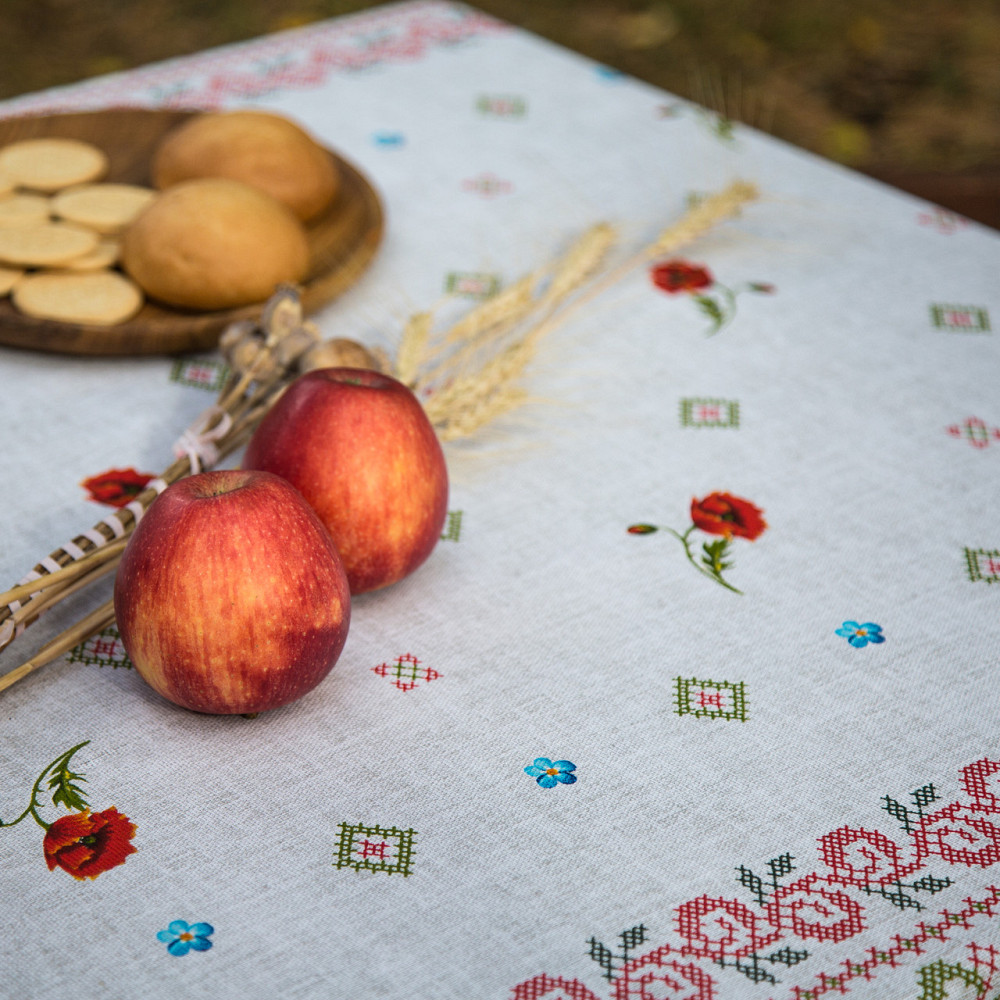 Ecotton Скатертина Ecotton 150х180 см натуральна бавовняна з рогожки 18714-1 Маки Український е Київ - фото 9