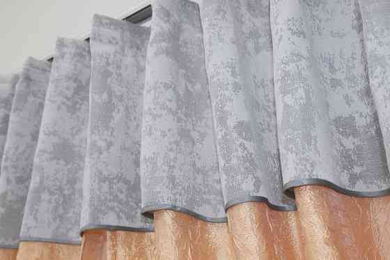 Кухонные шторы VR-Textil № 073к с ламбрекеном и подхватами персиковый со светло-серым 275х170 см (52-0138) Киев