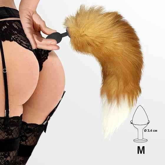 Силіконова анальна пробка з хвостом із натурального хутра Art of Sex size M Red fox Sex Aura Київ