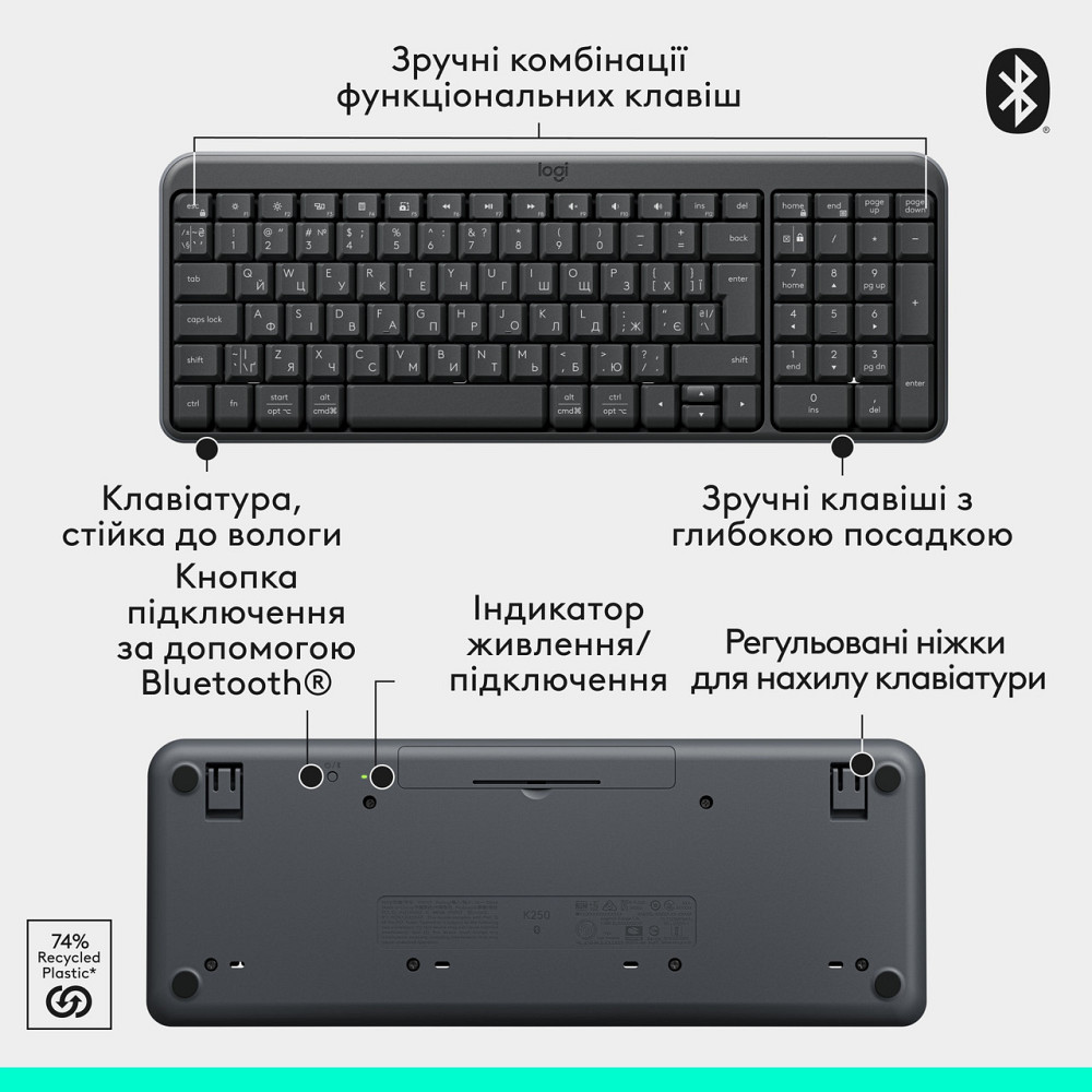 Комплект (клавіатура, миша) бездротовий Logitech MK250 Graphite (920-013823) ( Сірий ) Харків - фото 10