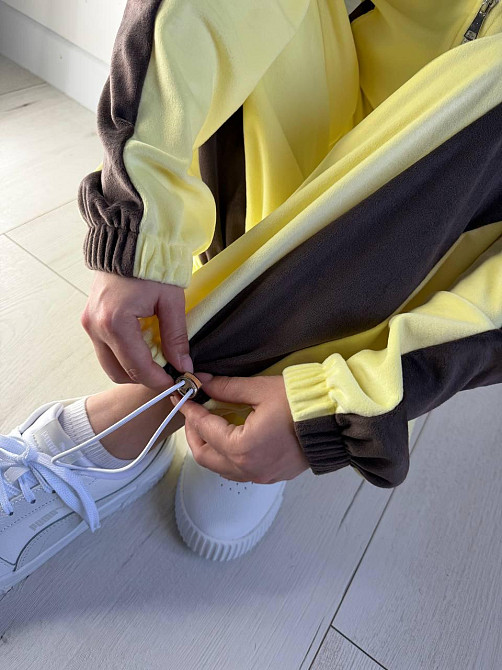 Женский стильный трендовый костюм двойка плюшевый велюр Желтый, 46/48 Одесса - изображение 4