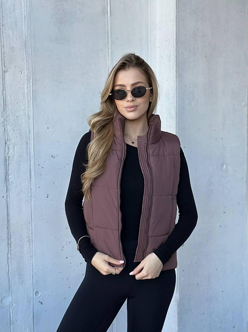 Жіноча тепла жилетка на блискавці плащівка емі на силіконі Шоколад, 46/48 Одеса - фото 4