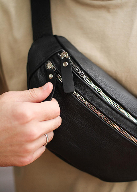 Мужская сумка на пояс, бананка из натуральной кожи SL002 (Черная) Сумы - изображение 6