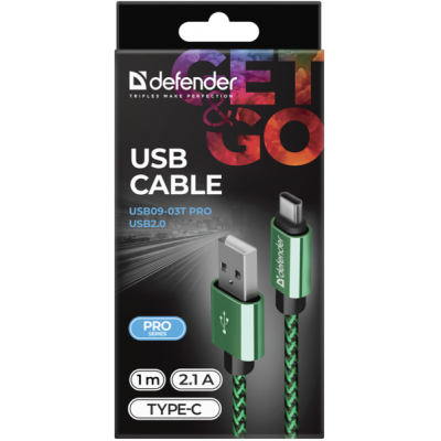 Дата кабель USB 2.0 AM to Type-C 1.0m USB09-03T PRO green Defender (87816) Винница - изображение 3