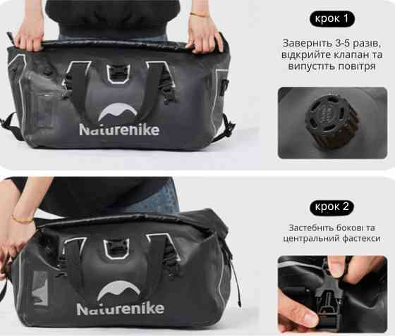 Водонепроникна дорожня сумка Naturehike CNK2450XB015 (60л) Чорний Вінниця