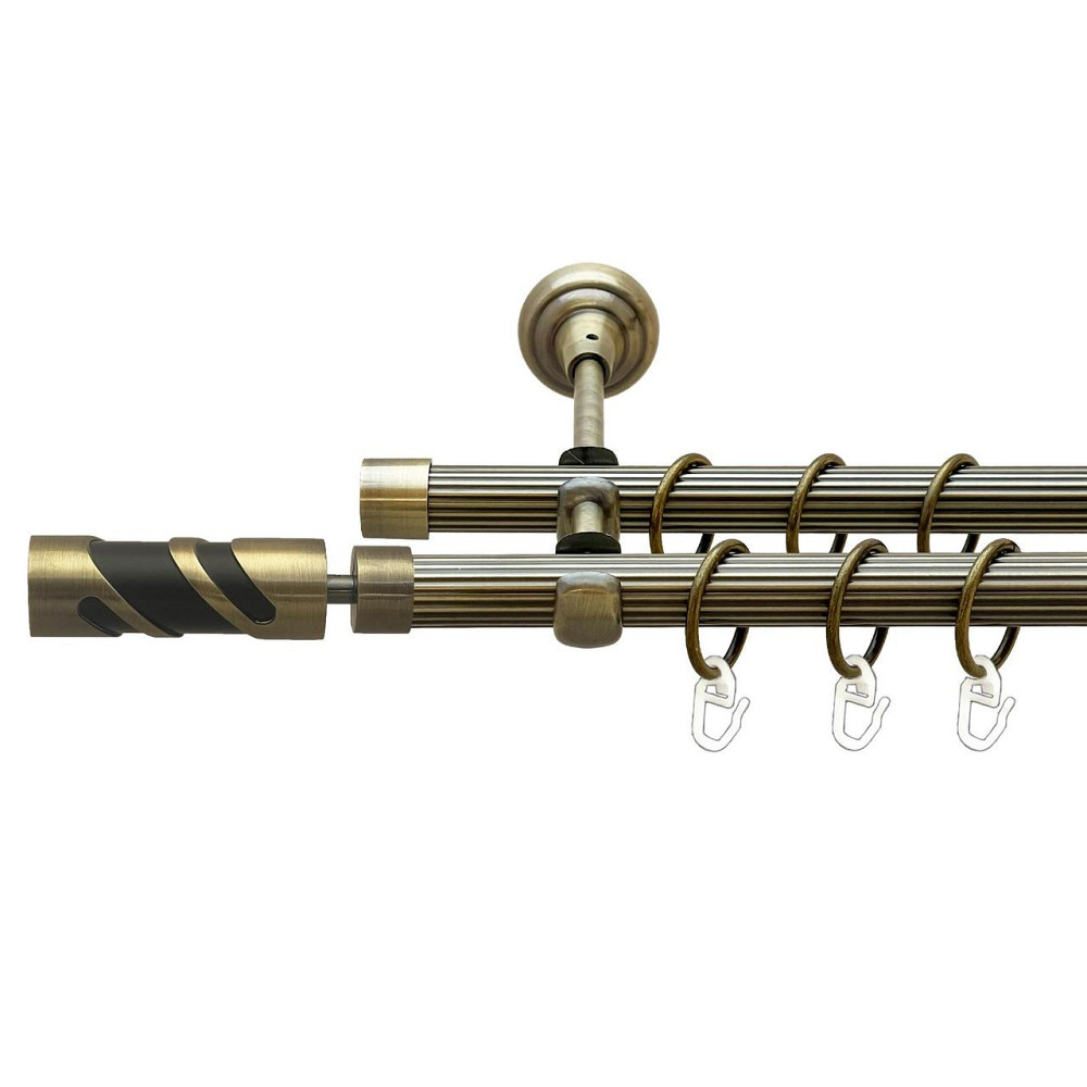 Карниз Orvit Сієна металевий дворядний відкритий рифлена труба кільце металеве Антик 19\19 мм 160 см (00-00026991) Львів - фото 1