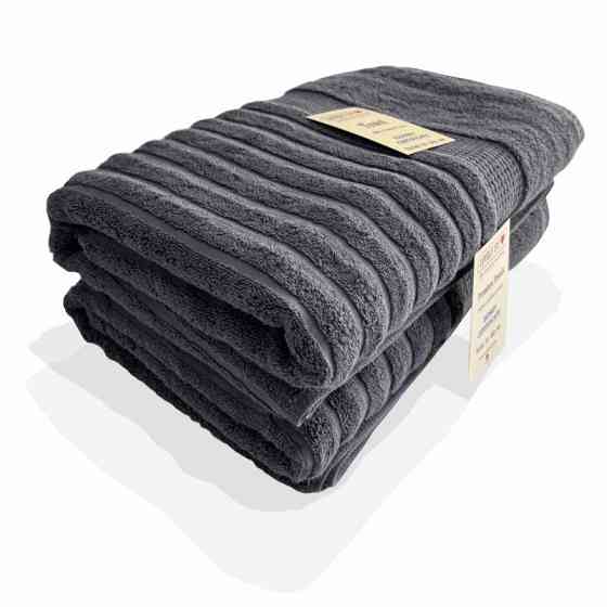 Набір 2 жакардові рушники Lovely Svi для ванної, готелів, СПА, на подарунок,  70 х 140 см Oxford Stripe темно – сірий Charcoal Київ