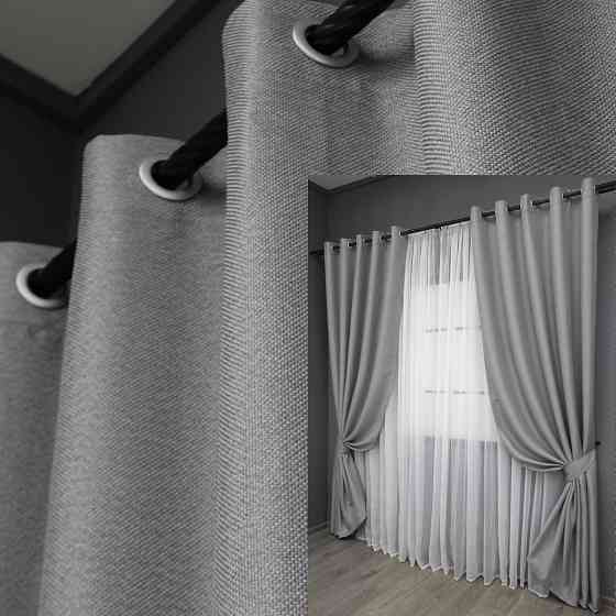 Комплект штор на люверсах VR-Textil Льон-блекаут 1397ш Сірий 150х250см 2 шт (37-0136) Київ