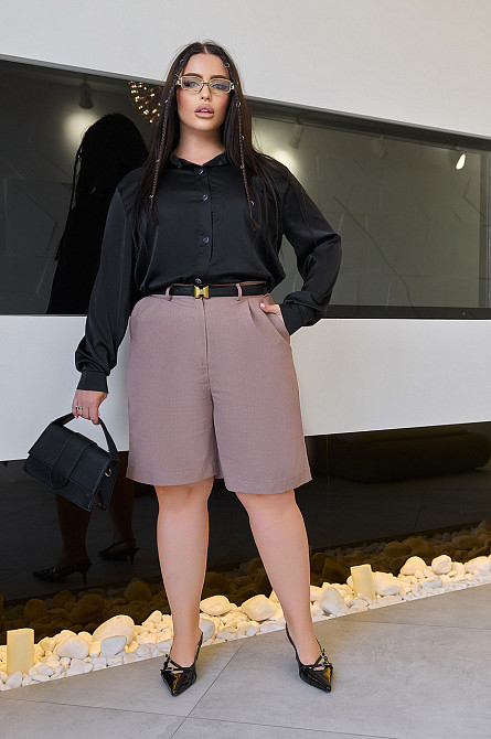 Женские льняные шорты-бермуды свободного кроя Bettie 50, Капучино Киев - изображение 3