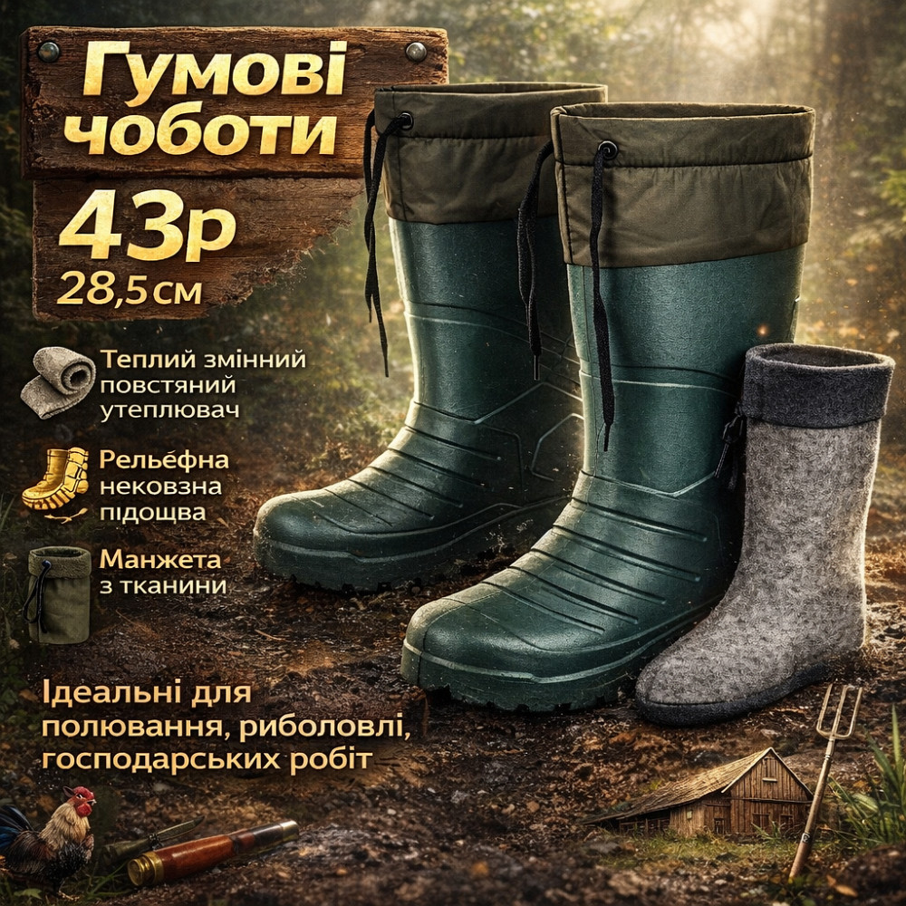 Мужские резиновые сапоги из резины 43р, Мужские резиновые сапоги для прогулок VP-48 Львов - изображение 17