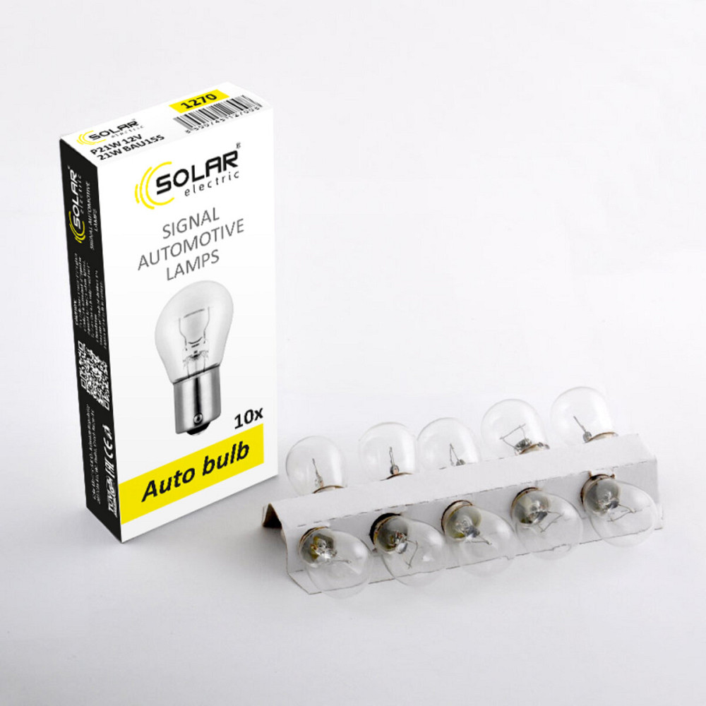Лампа розжарювання Solar P21W 12V 21W BAU15s, 10 шт. Киев - изображение 1