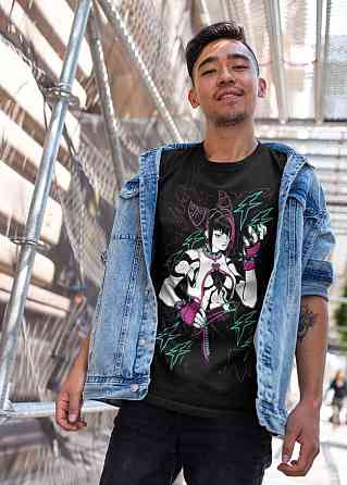 Футболка для хлопчика з аніме принтом Джурі Ессентіал Стреет Фігхтер оверсайз (зріст від 165 до 180) Чорний AnimeJ0874m Дніпро