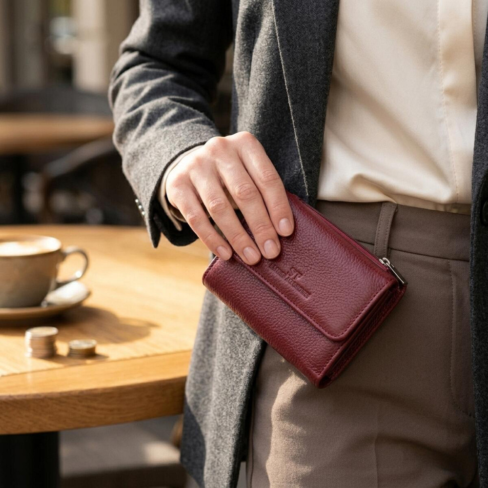 Женский кожаный кошелек для карт купюр и монет ST Leather 19492 Бордовый Киев - изображение 15