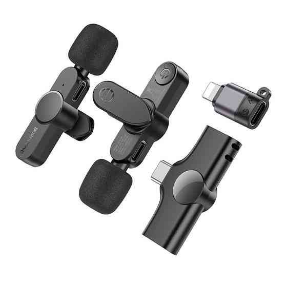 Бездротова мікрофонна система BOROFONE BFK12 Trophy lavalier dual-mic (iP/Type-C) Black Киев