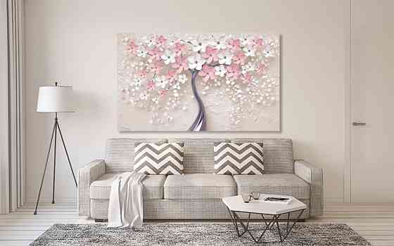 Картина холст в гостиную / спальню  Дерево Біло-Рожеві  квіти   MLP_178 60x100 см Киев