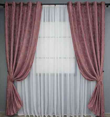 Комплект штор на люверсах VR-Textil Жаккард Sultan YL № 1209ш Малиново-серый 150х250 см 2 шт (37-0064) Киев