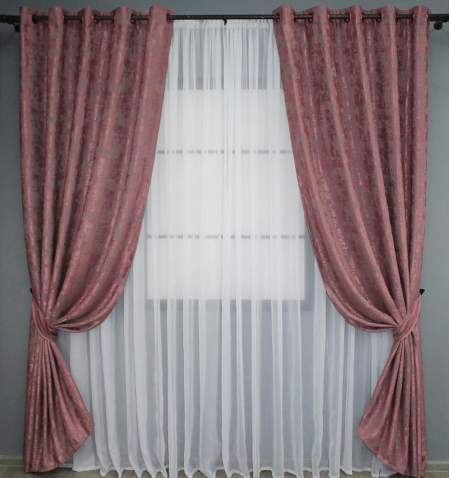Комплект штор на люверсах VR-Textil Жаккард Sultan YL № 1209ш Малиново-серый 150х250 см 2 шт (37-0064) Киев - изображение 2