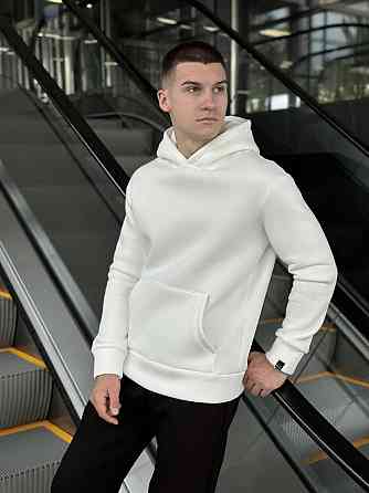 Теплое мужское худи на флисе с капюшоном молочное Pobedov 008 ЗИМА Киев