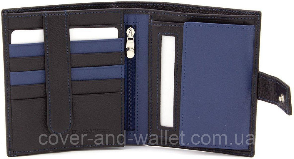Стильный мужской кожаный кошелек вертикального типа черно-синего цвета Marco Coverna 1005A Киев - изображение 3