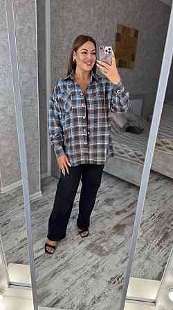 Женская оверсайз рубашка в клетку турецкая фланель Шоколад, 50/56 Одесса