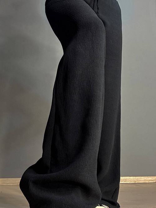 Брюки жіночі 0712 жатка палаццо на резинці чорні , чорний, M Київ - фото 2