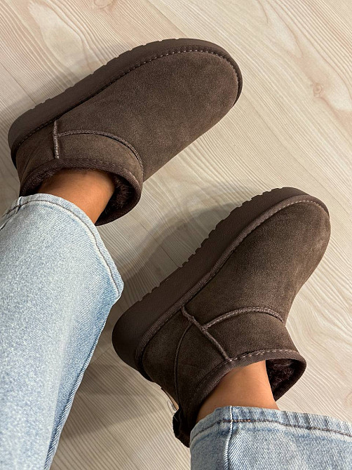 Угги женские Hengji 25-7 натуральная замша короткие на высокой подошве коричневые, 37, 23,5 см Киев - изображение 19