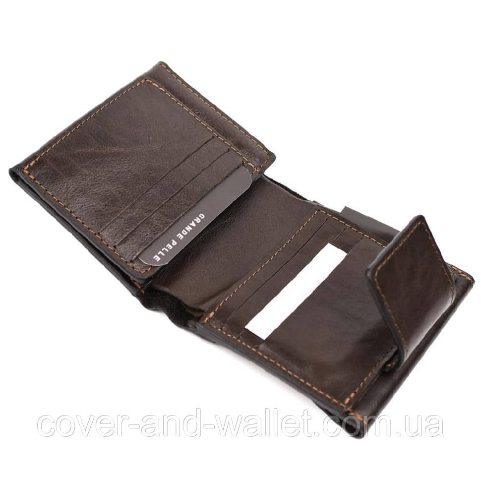 Елітний чоловічий портмоне з італійської шкіри коричневого кольору Grande Pelle 502420 Київ - фото 5