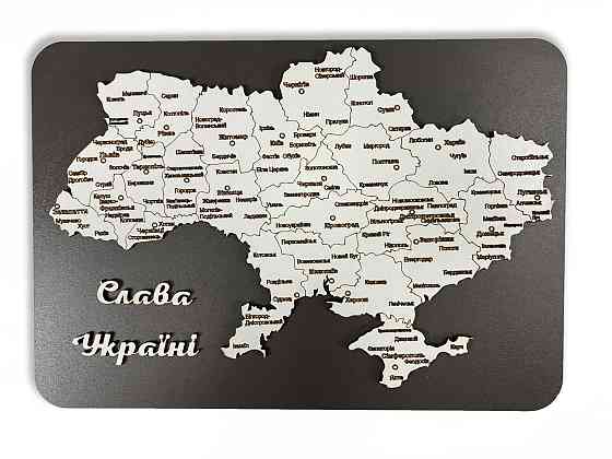 Карта Украины из натурального дерева в рамке на стену 35х24 см, карта Украины на подарок Каменец-Подольский
