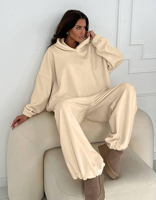 Жіночий теплий прогулянковий костюм подвійний фліс Бежевий, 46 Одеса - фото 1