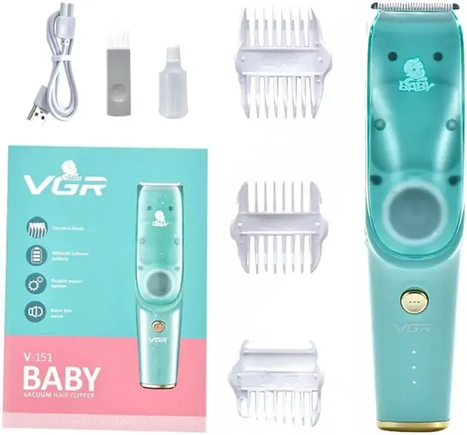 Бесшумная машинка для стрижки детей и младенцев VGR Baby V-151, Беспроводной триммер 3 насадки с вытяжкой Коломыя - изображение 1
