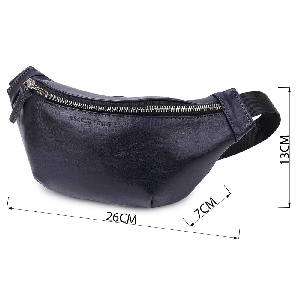 Кожаная бананка унисекс GRANDE PELLE 11569 Синяя Киев - изображение 3