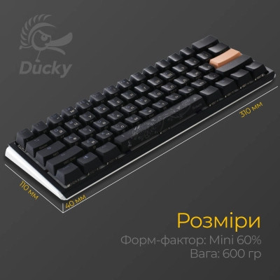 Клавиатура Ducky One 3 Mini Cherry MX Brown RGB UA USB Black (DKON2161ST-BUAPXCLAWSC1) Винница - изображение 6