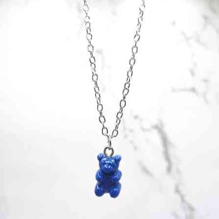 Кулон мишка, синий - длина 48см, смола, цинковый сплав Киев