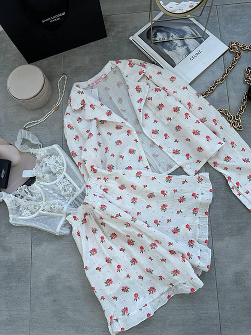 Женская принтованная пижама двойка из натурального муслина Молочный 3, 44/46 Одесса - изображение 3