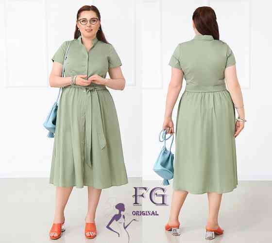 Довга котонова сукня на гудзиках "Lesley" оптом | Батал Фісташковий, 50-52 Київ