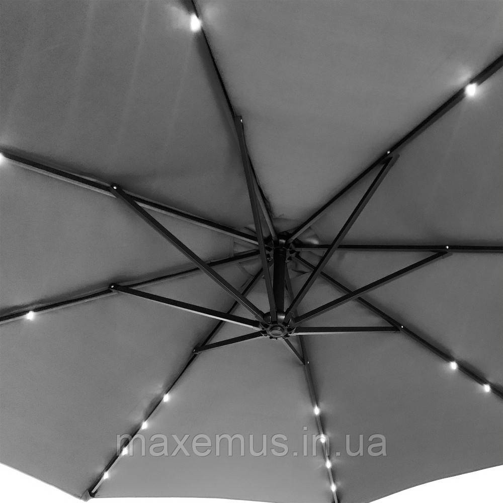 Садовая зонт Bonro B70 12 LP 3 м с LED подсветкой 8 спиц зонта для террасы и сада с чехлом серая Мостиська - фото 7
