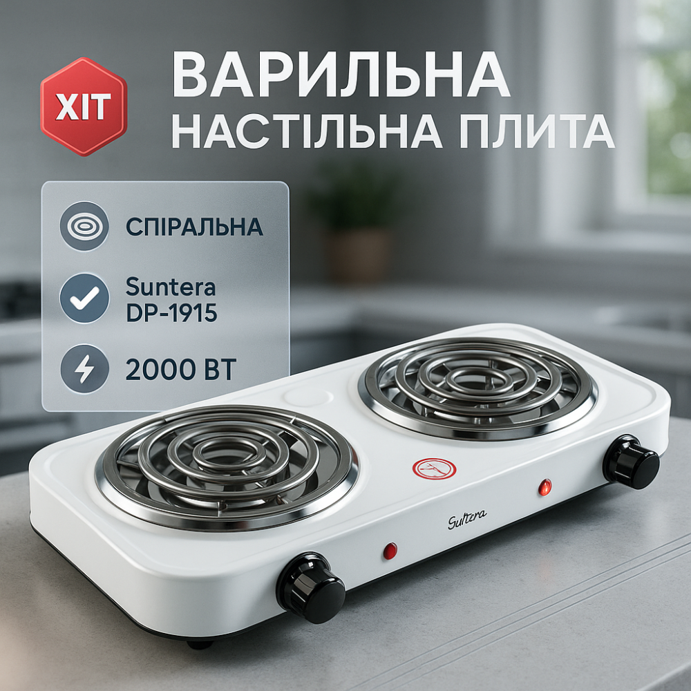 Электрические плиты настольные двухкомфорочные Suntera DP-1915 2000Вт, Електрическая настольная плита PG-95 Львов - изображение 12