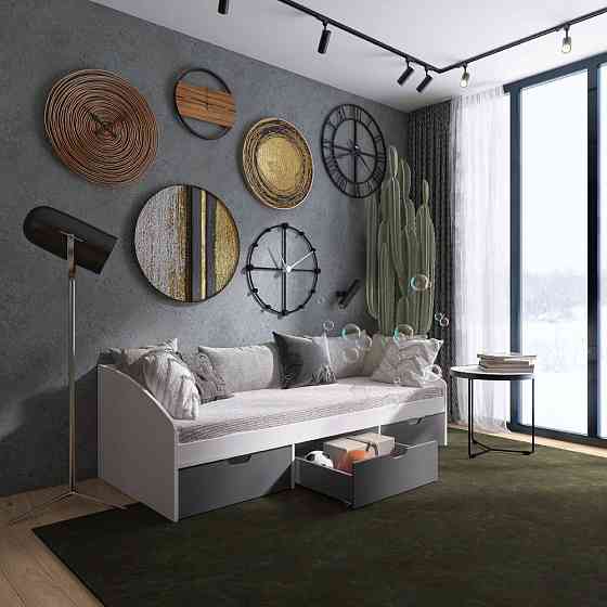 Ліжко односпальне з ящиками Еверест Комфорт 3 193х84х59 см Німфея Альба (білий)/Графіт (DTM-073831) Львів