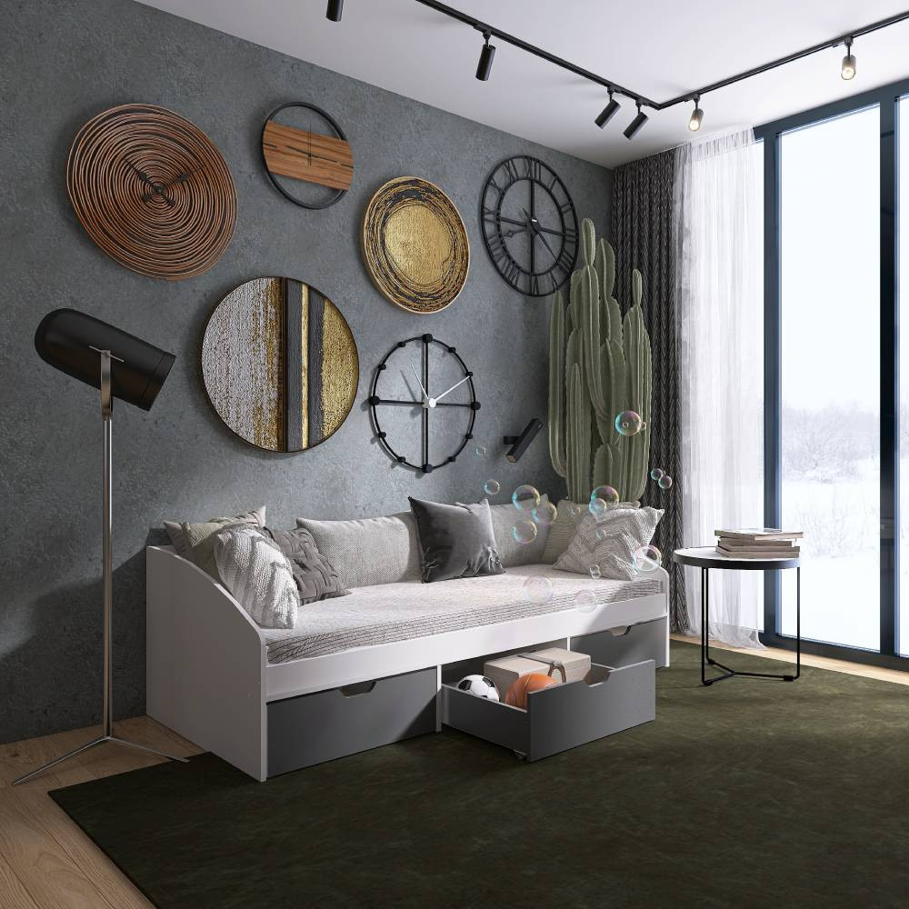 Ліжко односпальне з ящиками Еверест Комфорт 3 193х84х59 см Німфея Альба (білий)/Графіт (DTM-073831) Львів - фото 3