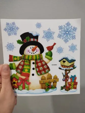 Різдвяні наклейки на вікна "Сніговик та сніжинки" - розмір наклейки 18*18см, силікон Київ