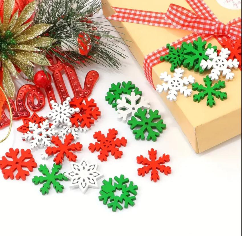 Набір новорічних деревяних сніжинок 20 шт. Новорічний декор, новорічні прикраси сніжинки 2 см. Київ - фото 5