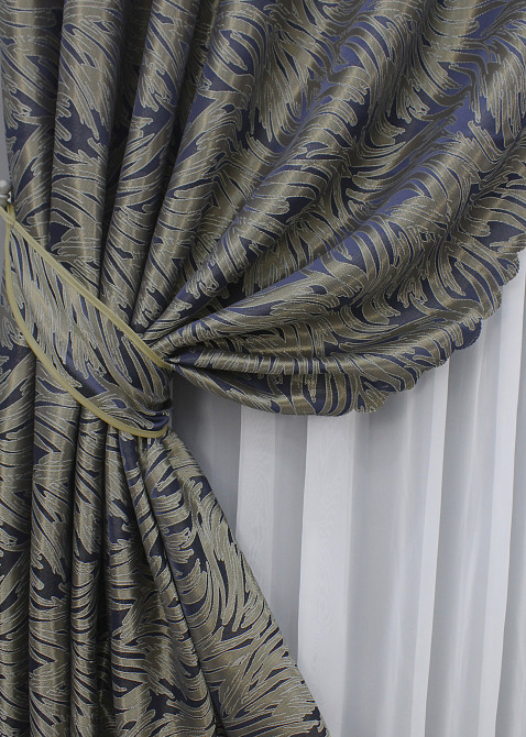 Комплект готовых штор VR-Textil Жаккард Magic № 1612ш Синий с бежевый 145х270 см 2 шт (33-0473) Киев - изображение 5