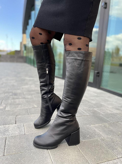 Чоботи жіночі TWO STEPS чорні натуральна шкіра зима высота 42см обхват голени 36-38см каблук 8с Коломия - фото 7